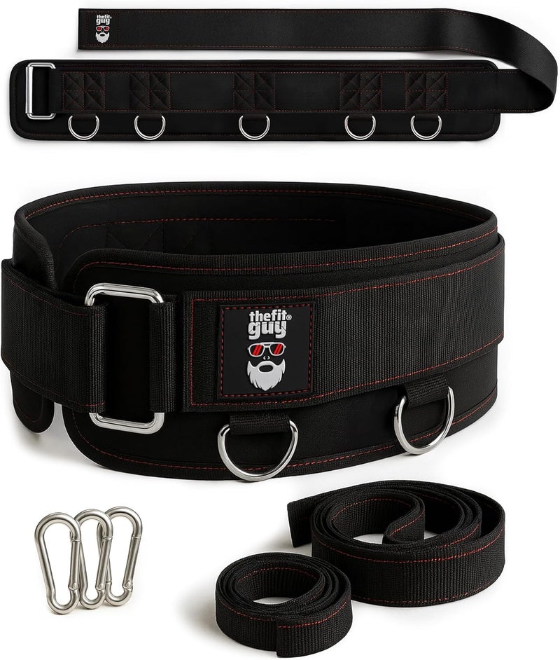 THEFITGUY Multi-Attachment Belt for Cable Machine and Smart Home Gym Squats and Hip Thrusts, 5 Attachment Points for Optimal Weight Distribution, 2 Straps (40” & 27”) and 3 Metal Snap Hooks Included - Image 1
